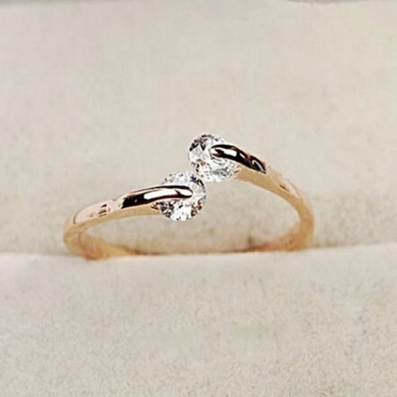 18K GP Rose Gold Double Diamond Open Ring New - Picture 2 of 5